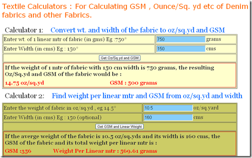 textile calculators fabric