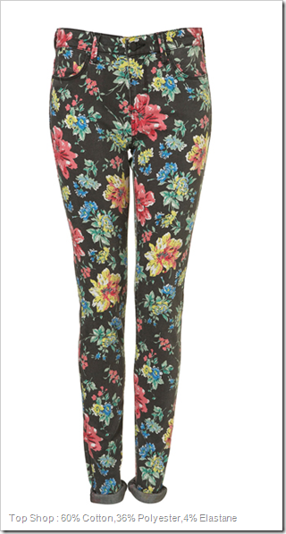 Top Shop : 60% Cotton,36% Polyester,4% Elastane Floral Denim