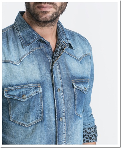 DENIM SHIRT WITH ANIMAL PRINT DETAIL ( SPAIN )