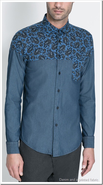 ZARA / DENIM  SHIRT WITH PAISLEY PRINT