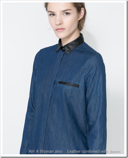 ZARA / DENIM SHIRT WITH FAUX LEATHER COLLAR