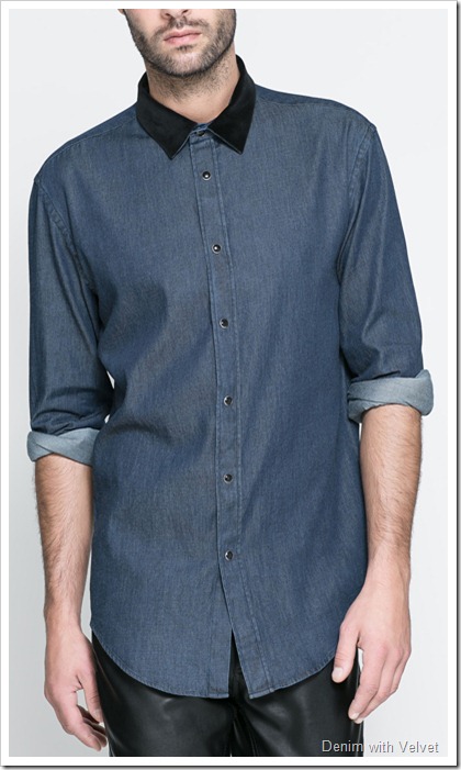 ZARA / VELVET COLLAR DENIM SHIRT