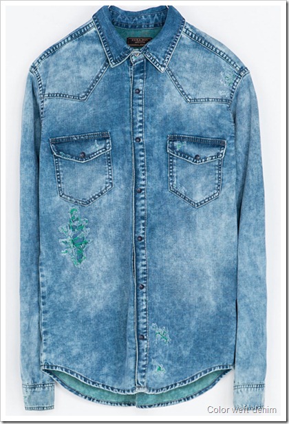 ZARA / DENIM SHIRT WITH CONTRASTING RIPS