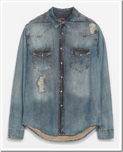 ZARA/RIPPED DENIM SHIRT