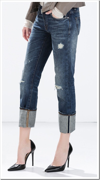 Zara-Distressed Denim Relaxed Fit Jeans