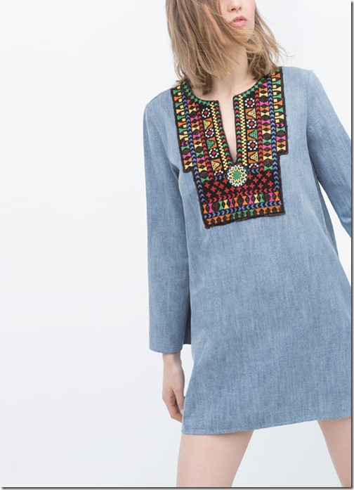 EMBROIDERED DENIM DRESS