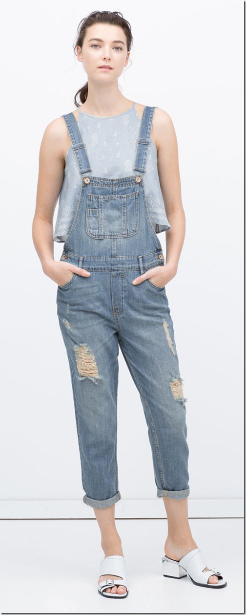 Cropped denim dungarees