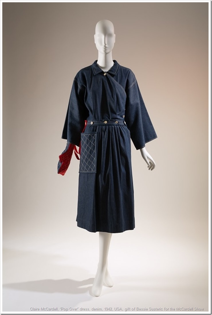 Claire McCardell, “Pop Over” dress, denim, 1942, USA, gift of Bessie Susteric for the McCardell Show, 72.54.1